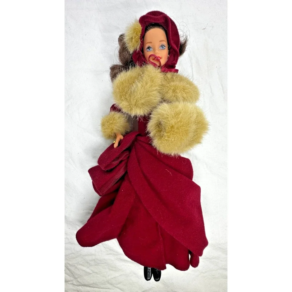 Barbie 1994 Victorian Elegance Doll Maroon Ice Skating Dress Faux Fur